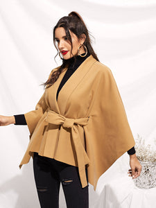 Tie Waist Cape Coat