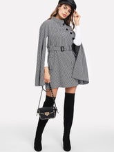 Load image into Gallery viewer, Self Belted Houndstooth Cape Coat