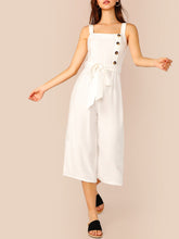 Load image into Gallery viewer, Button Front Belted Pinafore Jumpsuit