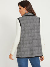 Load image into Gallery viewer, Plaid Waterfall Collar Contrast Binding Coat