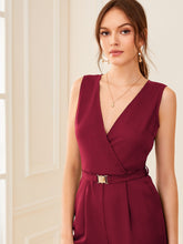 Load image into Gallery viewer, Surplice Neck Buckle Belted Slant Pocket Jumpsuit