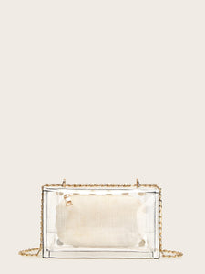 Faux Pearl Decor Clear Bag With Inner Clutch