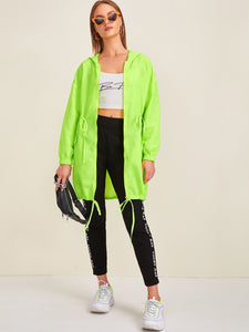 Drawstring Neon Yellow Windbreaker Coat