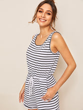 Load image into Gallery viewer, Striped Drawstring Waist Romper