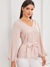 Load image into Gallery viewer, Solid Bishop Sleeve Belted Top