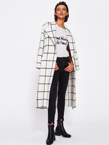 Drape Collar Grid Longline Coat