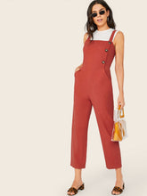 Load image into Gallery viewer, Buttoned Front Slant Pocket Pinafore Jumpsuit