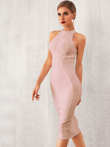 Adyce Zip Back Solid Halterneck Bandage Dress