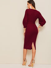 Load image into Gallery viewer, Self Belted Split Hem Surplice Wrap Dress