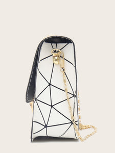 Geometric Print Push Lock Chain Bag