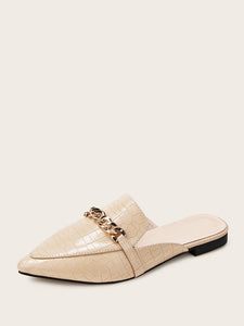 Point Toe Croc Embossed Flat Mules