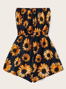 Sunflower Print Tube Romper