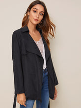 Load image into Gallery viewer, Open Front Split Back Belted Coat