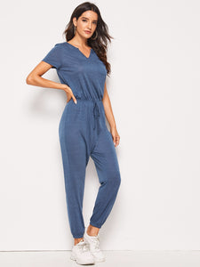 Pocket Patched Tie Waist Jumpsuit