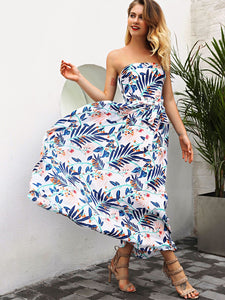 Self Tie Split Floral Bandeau Dress