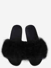 Load image into Gallery viewer, Black Faux Fur Soft Sole Flat Slippers