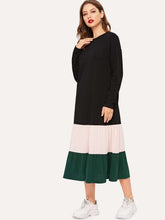 Load image into Gallery viewer, Color-block Riffle Hem Longline Dress