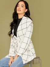 Load image into Gallery viewer, Grid Print Hanky Hem Belted Waterfall Coat