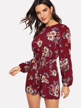 Load image into Gallery viewer, Floral Print Belted Romper