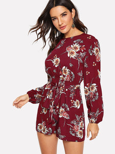 Floral Print Belted Romper