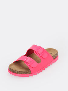 Neon Double Buckled Cork Sole Slide Sandals