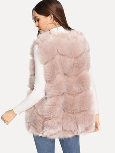 Open Front Textured Faux Fur Vest