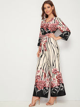 Load image into Gallery viewer, Botanical Print Surplice Neck Bell Sleeve Wide Leg Jumpsuit