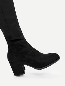 Tie Back Over Knee Block Heeled Boots