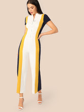 Load image into Gallery viewer, Mock Neck Zipper Fly Front Colorblock Wide Leg Jumpsuit