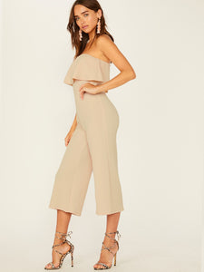 Zip Back Ruffle Foldover Tube Jumpsuit