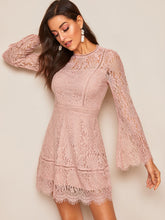 Load image into Gallery viewer, Trumpet Sleeve Floral Lace Overlay Dress