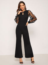 Load image into Gallery viewer, 3D Applique Sheer Sleeve Keyhole Front Jumpsuit