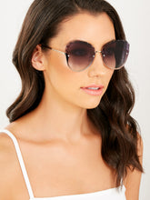 Load image into Gallery viewer, Pearl Detail Metal Rim Faceted Lens Sunglasses