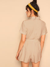 Load image into Gallery viewer, Button Front Flap Pocket Self Belted Romper