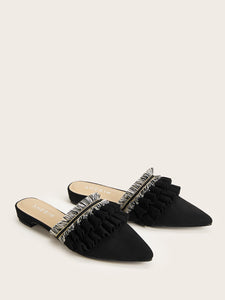 Tassel And Ruffle Detail Flat Mules