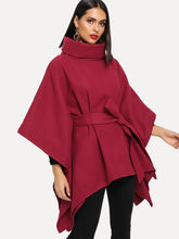 Load image into Gallery viewer, Turtleneck Belted Poncho Coat