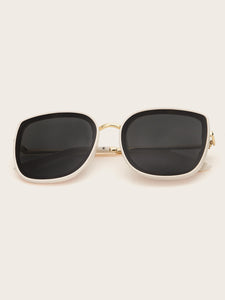 Plain Frame Flat Lens Sunglasses With Case