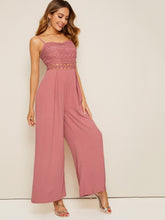 Load image into Gallery viewer, Guipure Lace Insert Wide Leg Maxi Tank Jumpsuit