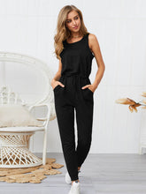 Load image into Gallery viewer, Solid Drawstring Waist Tank Jumpsuit