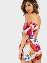 Load image into Gallery viewer, Palm Leaf Layered Knot Front Open Back Romper