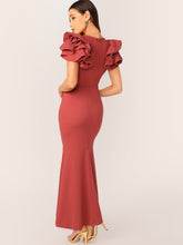 Load image into Gallery viewer, Solid Ruffle Trim Fishtail Hem Bodycon Dress