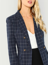 Load image into Gallery viewer, Double Breasted Notched Neck Plaid Blazer