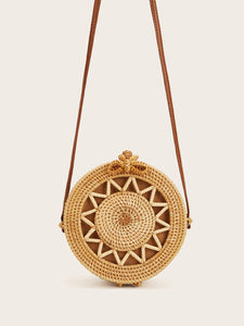 Straw Detail Round Crossbody Bag