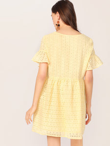 Flounce Sleeve Solid Schiffy Dress