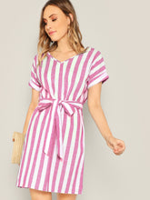 Load image into Gallery viewer, Block Striped Belt Dress