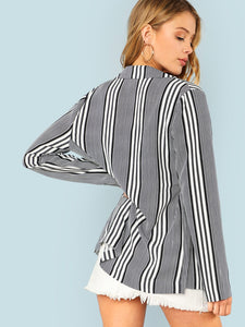 Striped Open Front Blazer BLACK WHITE