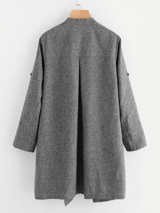 Drape Collar Roll Tab Sleeve Coat