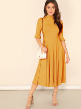 Load image into Gallery viewer, Bell Sleeve Ribbed Knit Midi Dress