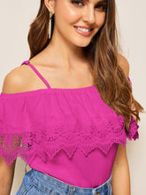 Load image into Gallery viewer, Cold Shoulder Guipure Lace Trim Top