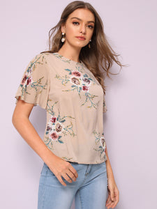 Floral Print Zip Back Top